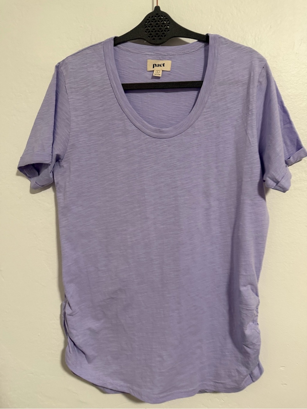 Pact Maternity Organic Cotton Lavender Ruched Side Tee Top Women’s Large - Picture 2 of 9